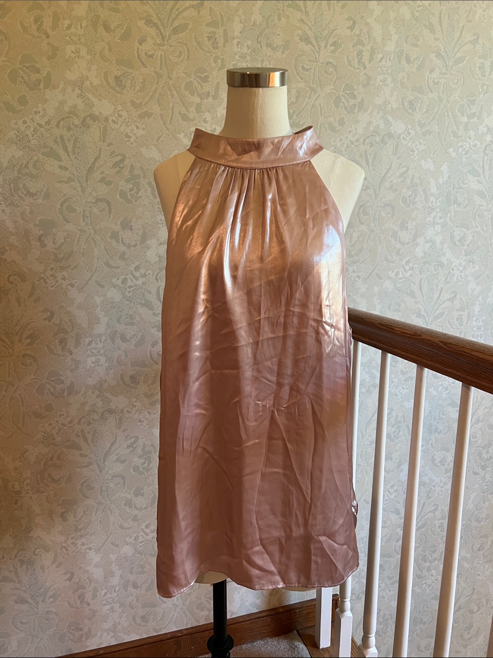 Talbots Sleeveless Shimmer Halter Dress Top in Blush